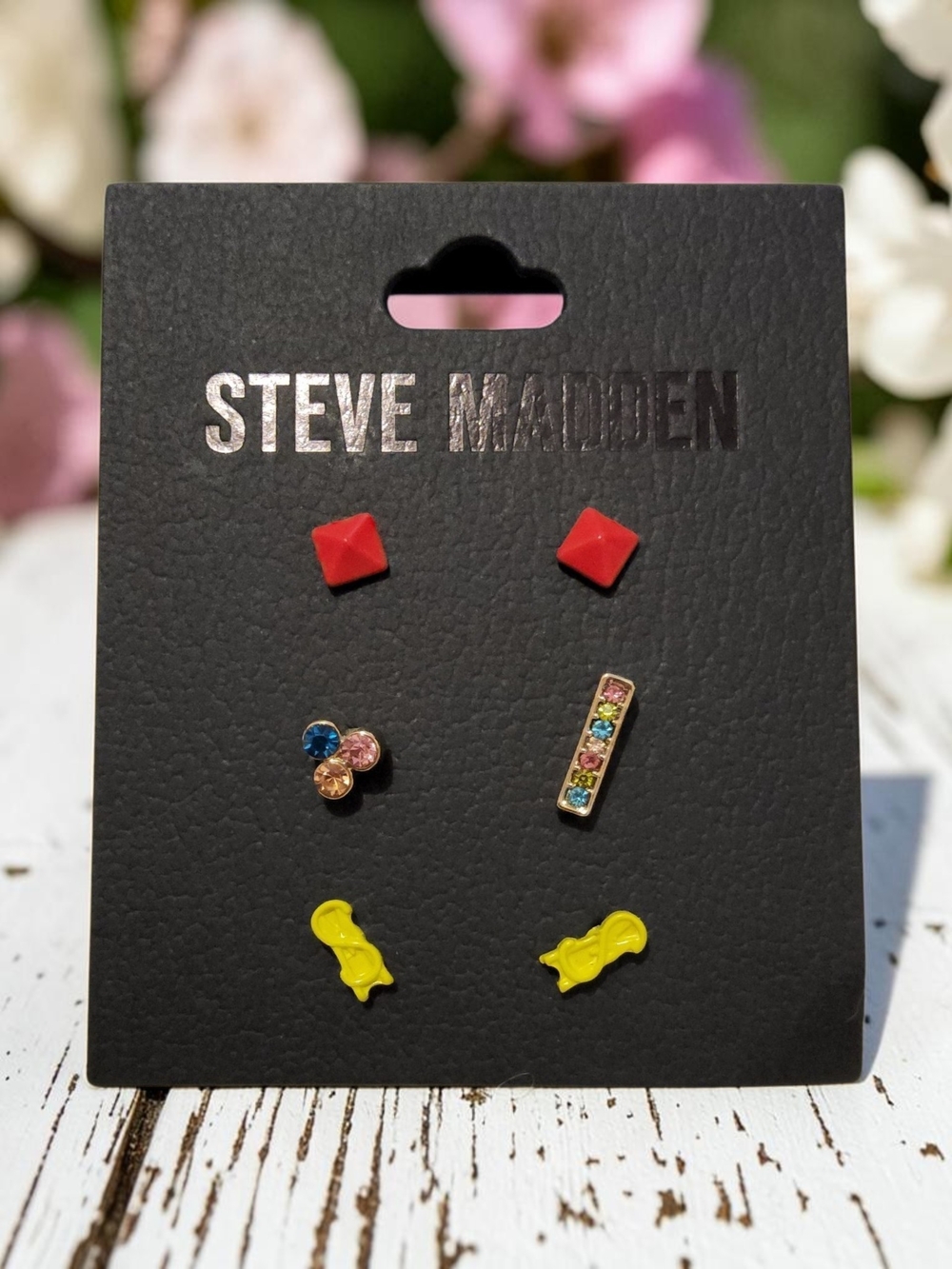 Steve Madden Men’s Stud Earring Set - Red, Yellow, Multicolor